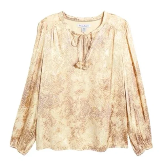 Tommy Bahama Neutral Snake-Print Peasant Blouse - Picture 3 of 7